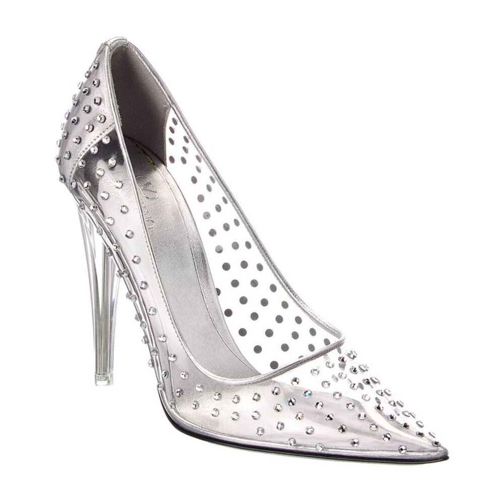 Valentino Rockstud 110 Vinyl & Leather Pump, Silver